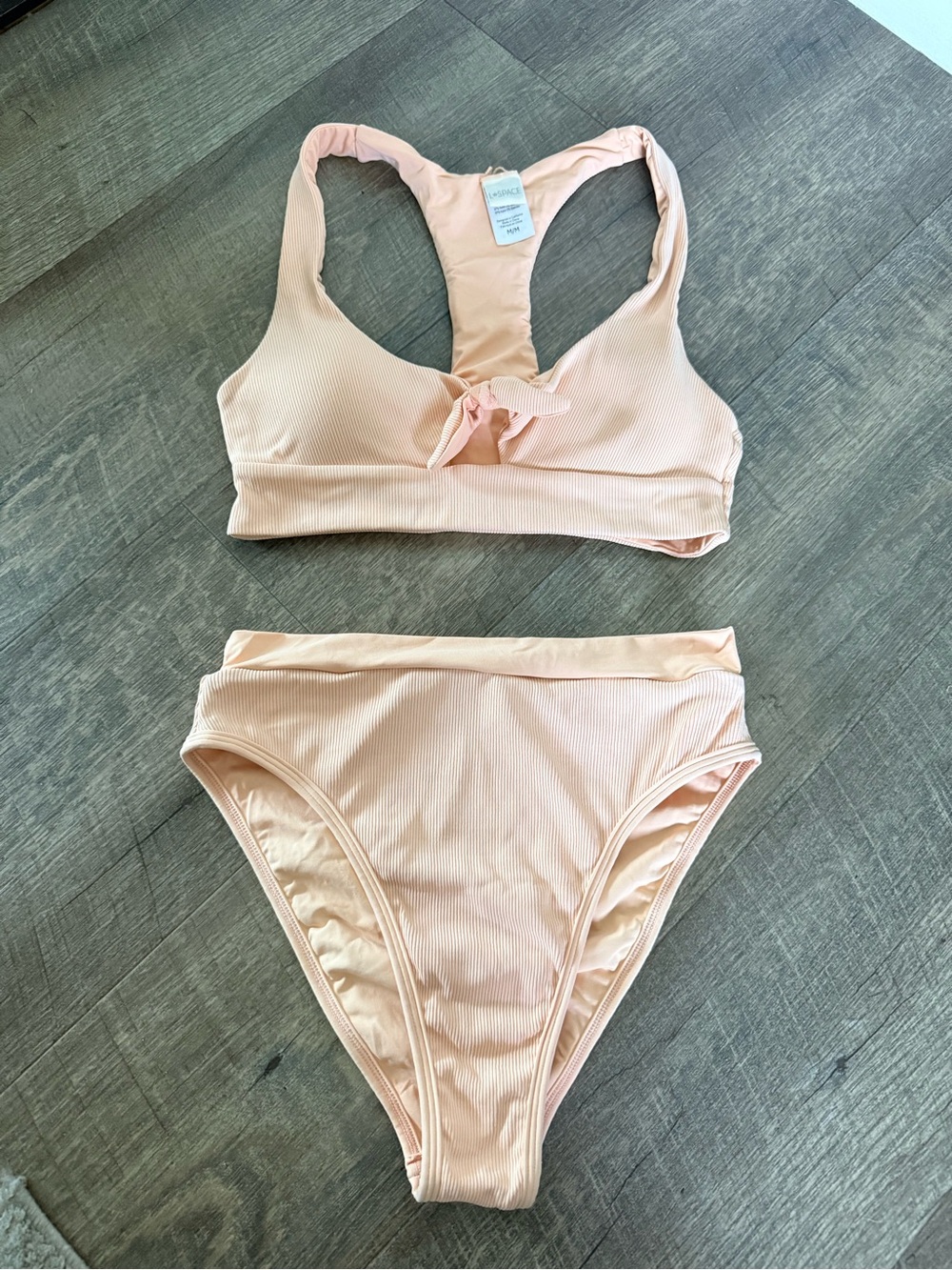 l*space Ribbed Peach-Pink Bikini Set